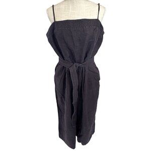 J.Crew Dark Brown Spaghetti Strap Belted Wide Leg Linen Jumpsuit Size 18